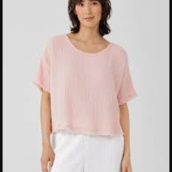 Eileen Fisher Lilac Organic Cotton Gauze Textured Crew Neck SS top szXL - Picture 9 of 11